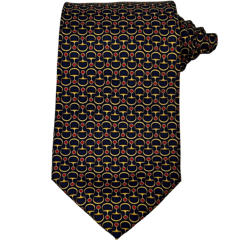 Vintage 90s Brooks Brothers BFS Tie Necktie Blue Horse Bit Silk Made In USA